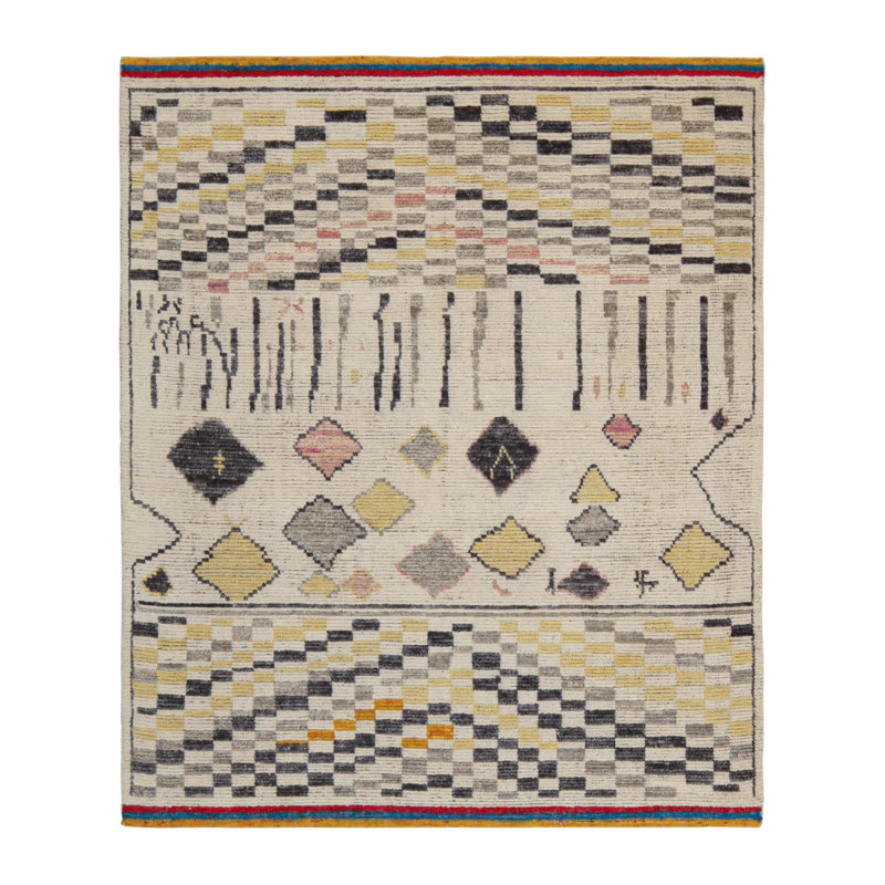 Moroccan Hand Knotted Geometric Area Rug, Rectangle 6' x 8'