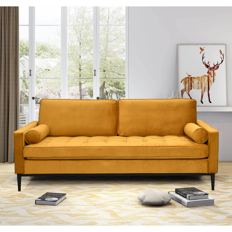 Birchanger 3 Seater Velvet Sofa, Orange/ Gold