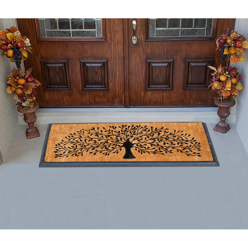 Shredding Tree Black Natural Coir and Rubber Door Mat, 18"x48", Large Heavy-Duty Non-Slip Entrance Mat, 18" X 48"
