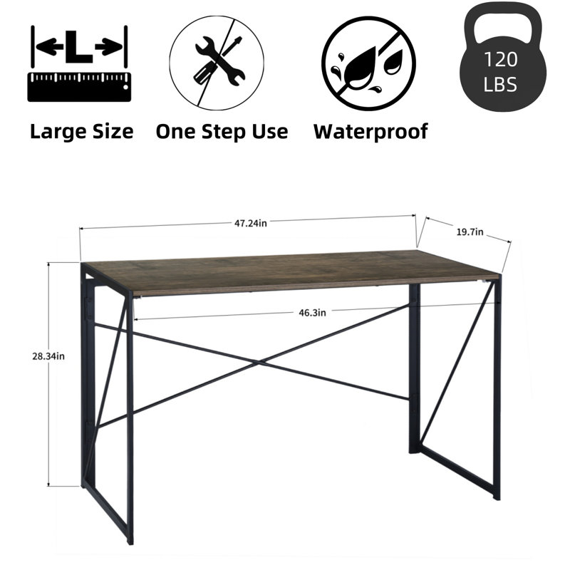 Table de bout pliante, aucun assemblage requis, H 28,34 po x l 47,2 po x P 19,7 po