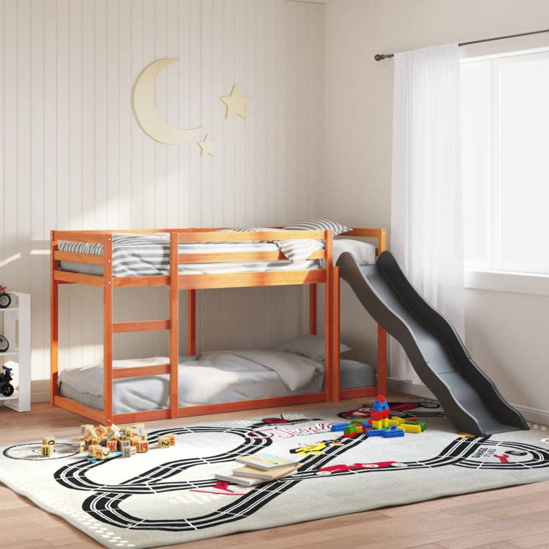 Maribelle Bunk Bed with Built-in Ladder Included with Trundle Included, Small Single (75 x 190 cm), Wax Brown