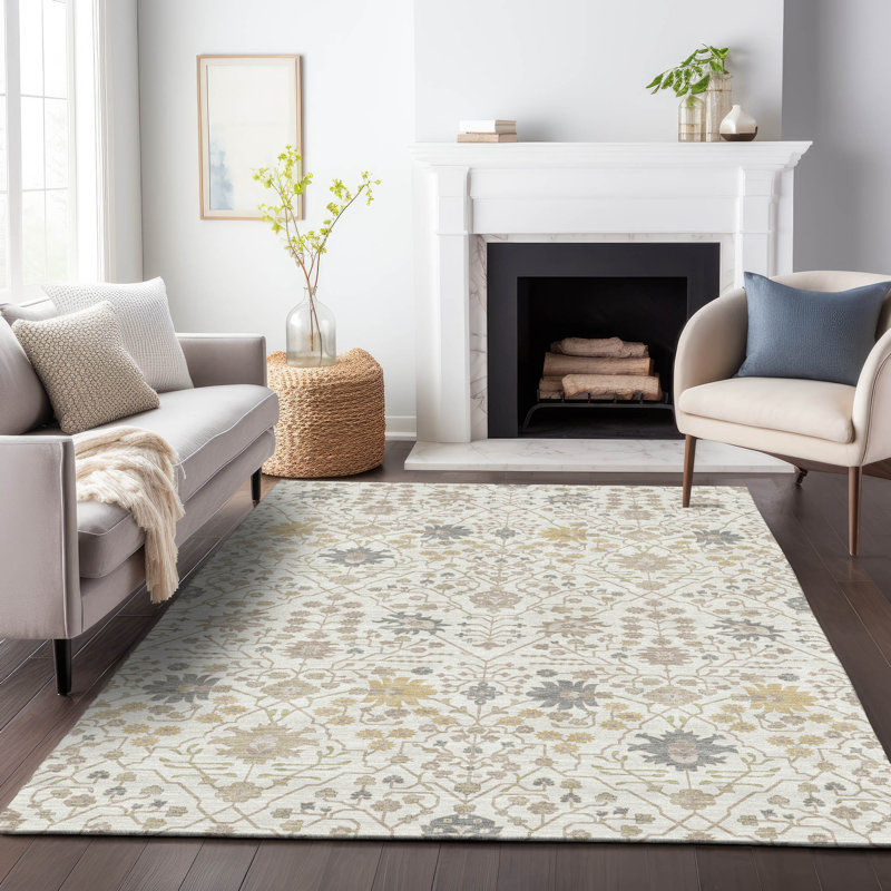 Elara Ivory Washable Indoor-Outdoor Rug - , 5' x 7'6"