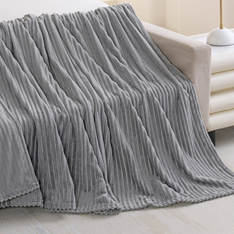 Solid Plush Ribbed Blanket, Full/Queen, Charcoal