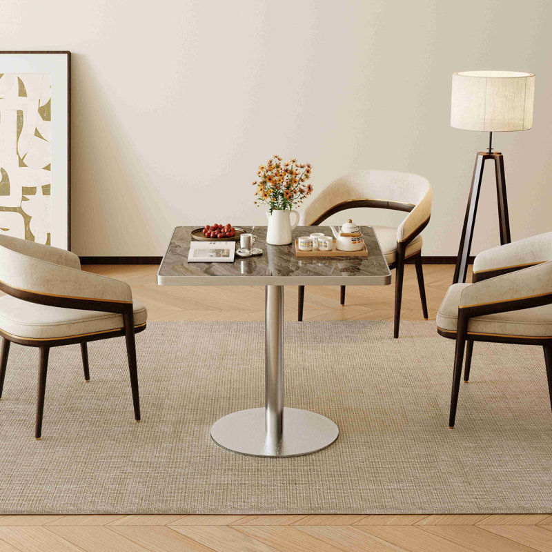 Table carrée bistro moderne avec plateau tulipe et plateau en faux marbre, facile à assembler, structure en métal robuste