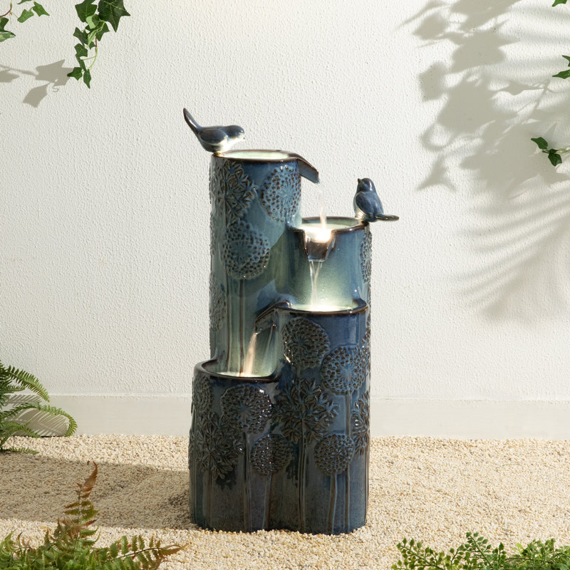 Sharmina Floor Fountain with Lights, Turquoise, 27" H x 12" W x 12" D