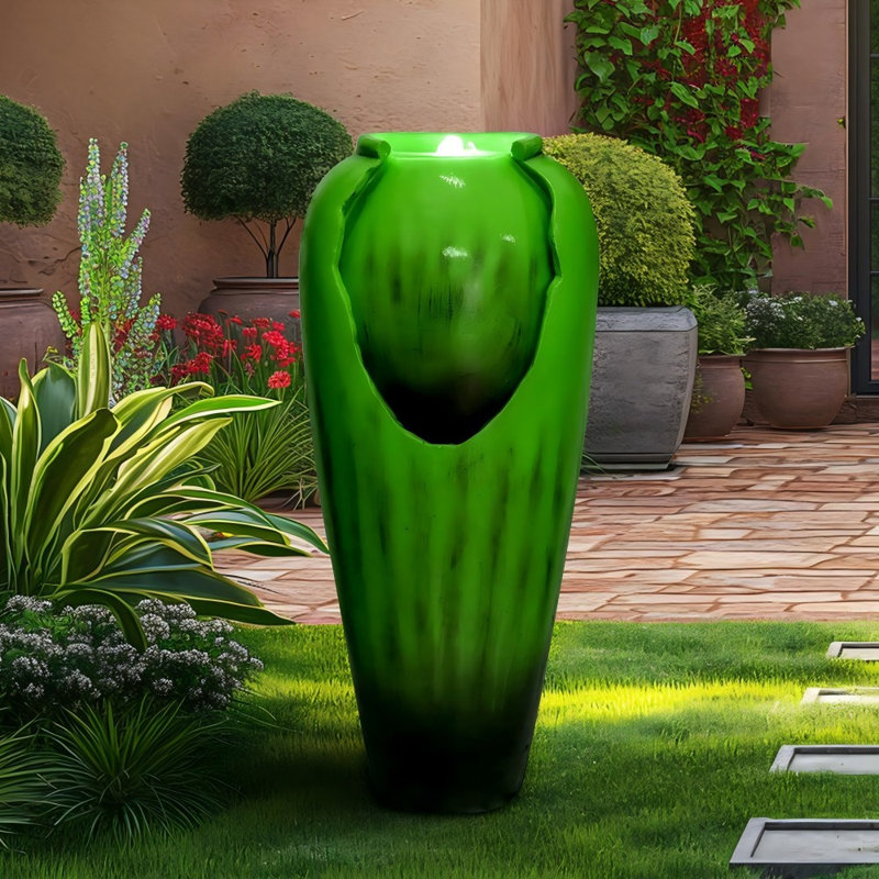 Fontaine de jardin d'extérieur vintage 30,7 po avec lumières DEL Sunjet, Vert