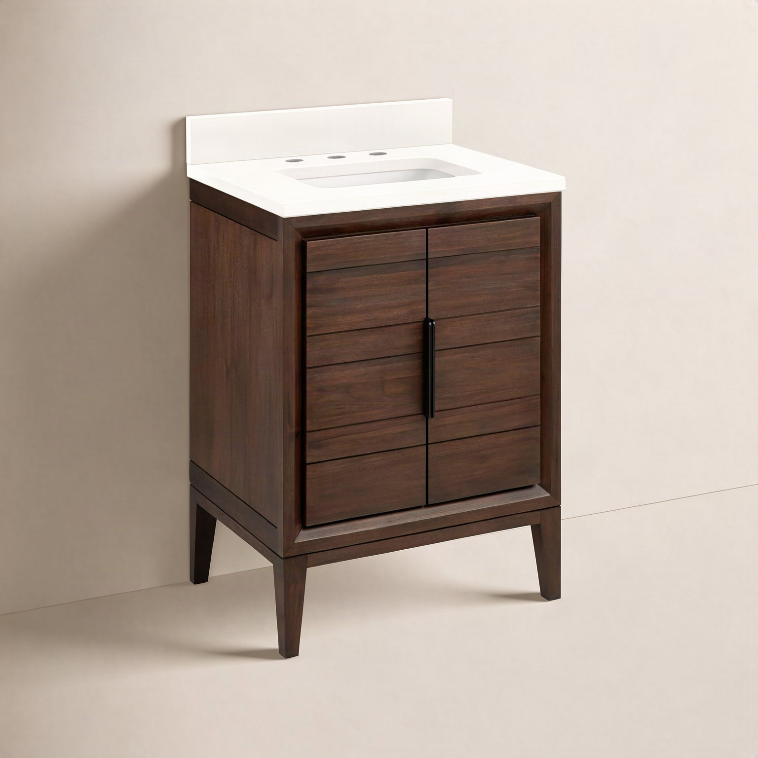 Aliso 24" Carrara Marble Single Bathroom Vanity, Arctic White Quartz, Java, 8" Widespread
