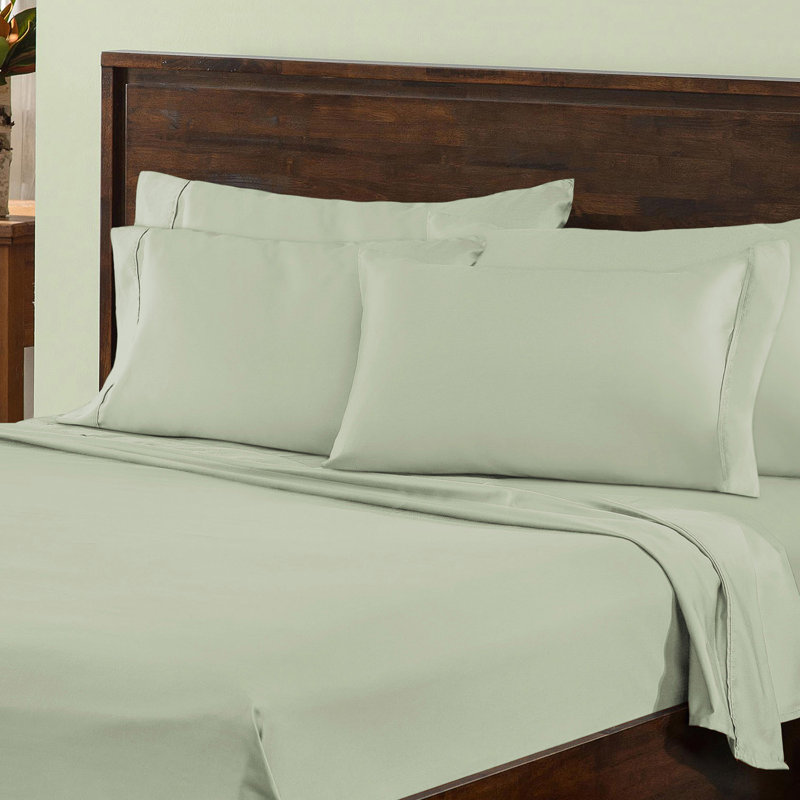 1000 Thread Count Solid Deep Pocket Cotton Blend Bed Sheet Set, King Sheet Set with 2 Pillowcases, Green