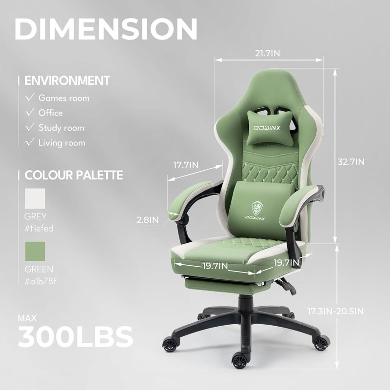 Dowinx Green Fabric Gaming Chair with Footrest and Gel Pad