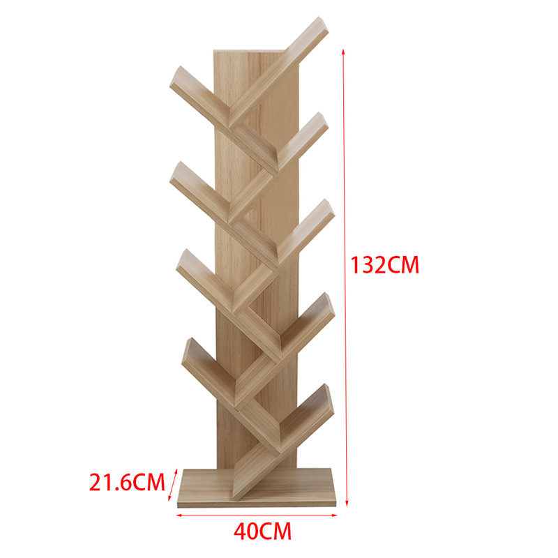 Aerowyn Geometric Bookcase, (9 Shelves) 132cm. H x 40cm. W x 21.6cm. D, Natural