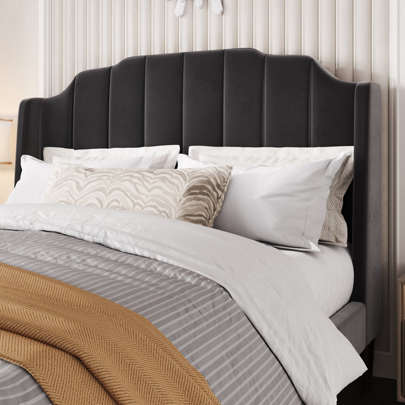 Malalia Upholstered Wingback Bed, Black