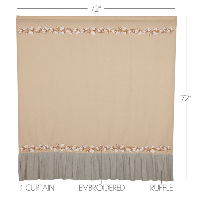Ashmont Khaki Tan Cotton Shower Curtain with Ruffled Edge