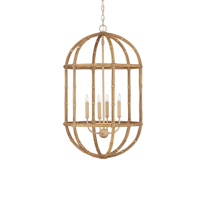 Charrette 4 - Light Rattan/Wrought Iron Chandelier
