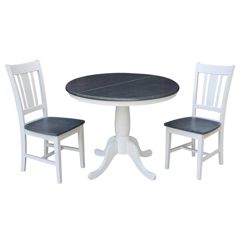 Garbaez Extendable Solid Wood Top Pedestal Dining Set, White/Heather Gray