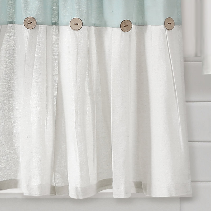 Blue and Off-White Cotton Blend Kitchen Tier Curtains with Rustic Buttons