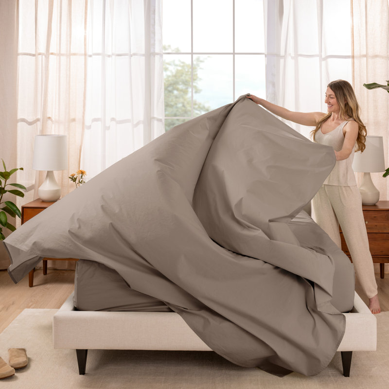 Ensemble de draps 100% coton percale, Ensemble de draps pour lit simple TG avec une taie, Taupe
