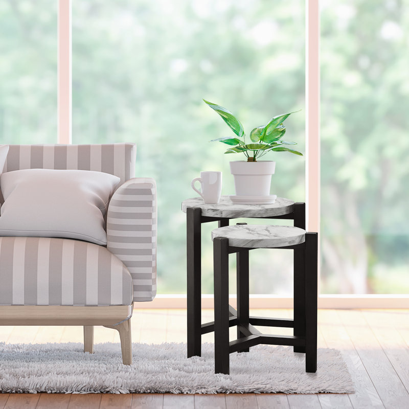 Modern Brushed Brown Gray Round Nesting Tables