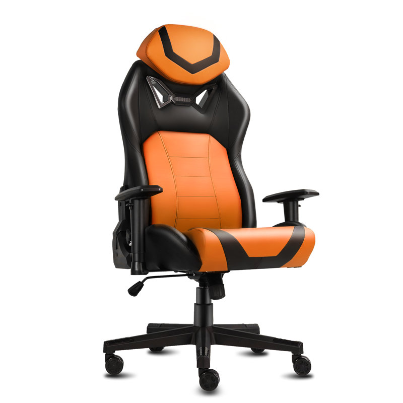 Inbox Zero Adjustable Ergonomic Swiveling PC & Racing Game Chair, Orange/Black