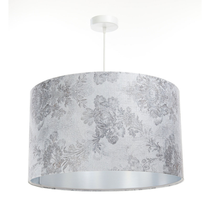 1 - Light Silver Drum Pendant, 117cm H x 60cm W x 60cm D