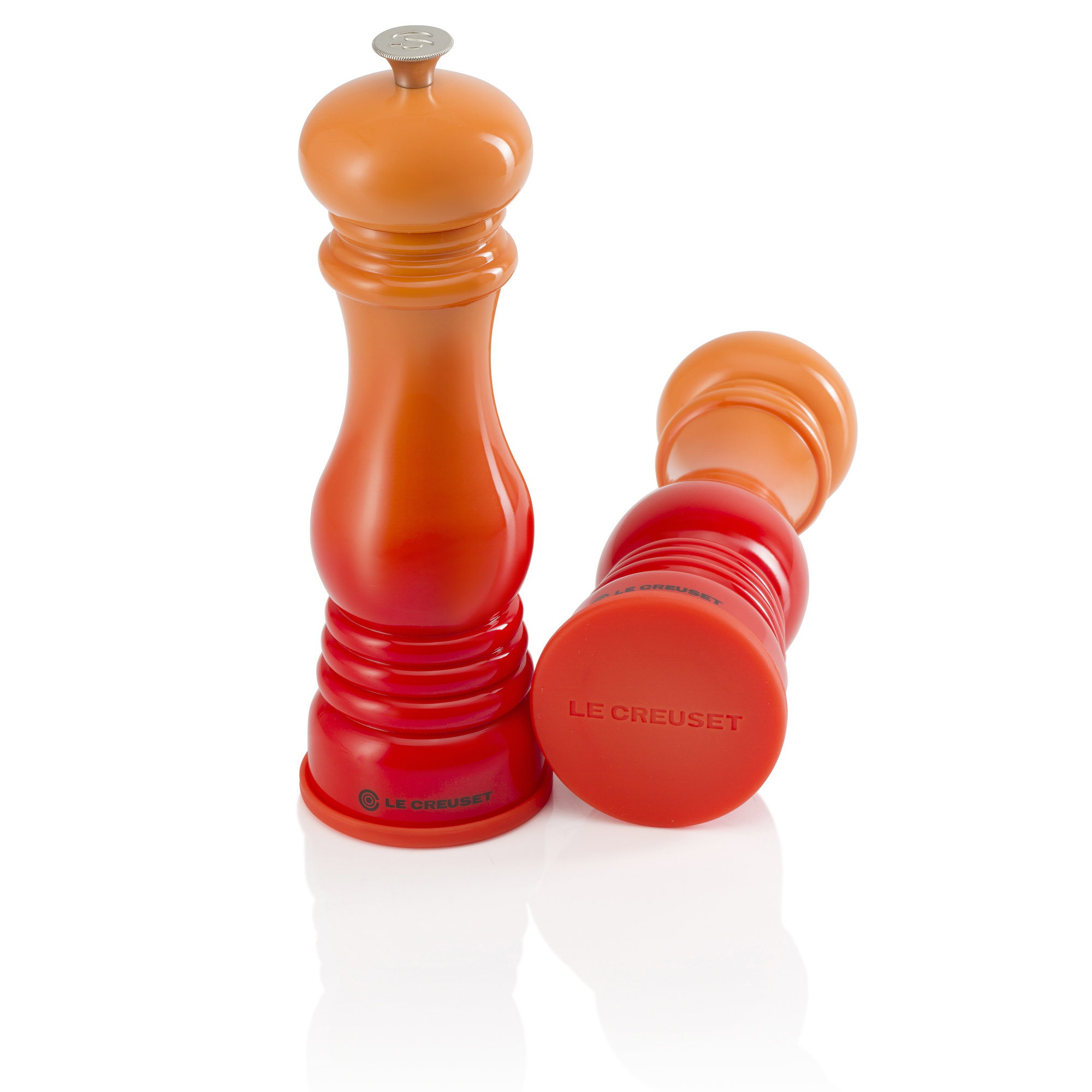 Le Creuset Silicone Set of 2 Salt and Pepper Mill Caps, Flame