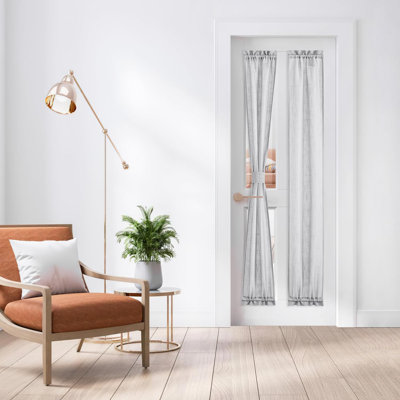 NICETOWN Linen Door Curtains, Dual Rod Pocket Semi Sheer Sidelight French Door Curtains for Kitchen Glass with Tieback for Privacy Protection, 1 Panel