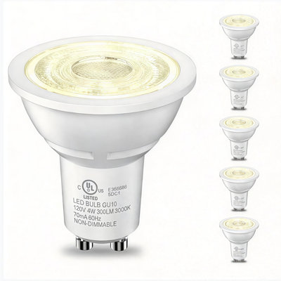 Ampoule DEL GU10 non à intensité variable, équivalente à 4 W, 35 W, blanc doux 300 K, 5000 lumens, remplacement de l'ampoule classique pour éclairage sur rail, cuisine, salon, chambre à coucher, emballage de sac, culot GU10, 120 V, paquet de 12
