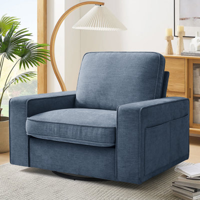Fauteuil d'appoint pivotant rembourré de 39,5 po, fauteuil pivotant surdimensionné avec rangement, fauteuil confortable moderne pour le salon, la chambre à coucher