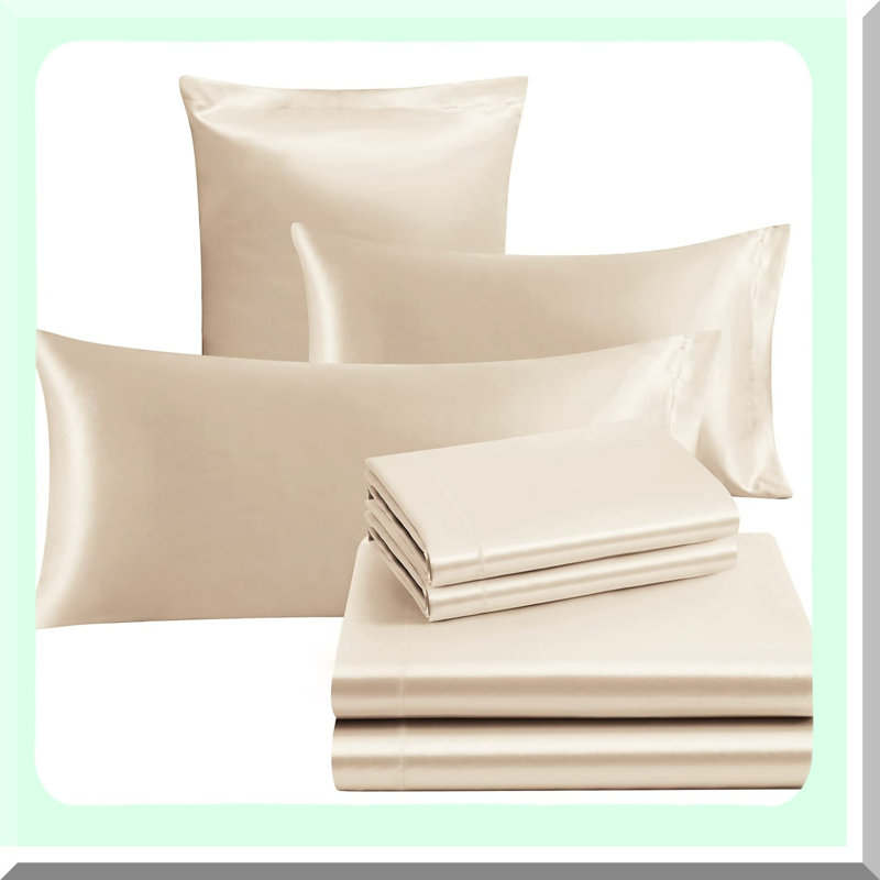 Silky Bedding Set - King Size - 7 Piece Luxury Sheet Set with Deep Pocket Fitted Sheet, Soft Flat Sheet, and 4 King Pillowcases and 1 Body Pillowcase