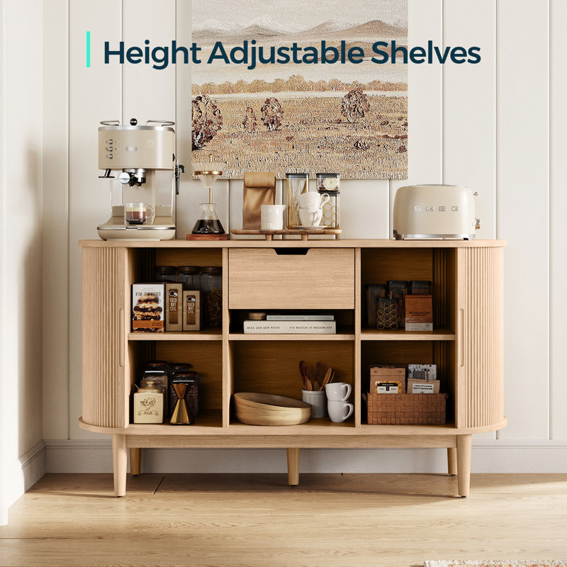 Leathia Kitchen Cabinets With Sliding Tambour Door, Oak