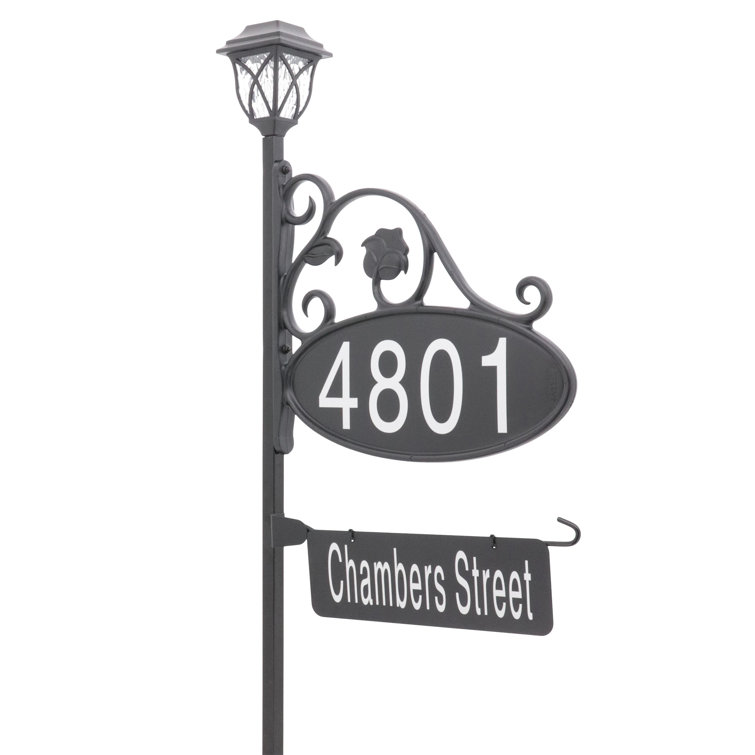 Park Place Oval Double Sided Reflective Address Sign With Name Rider And Solar Light