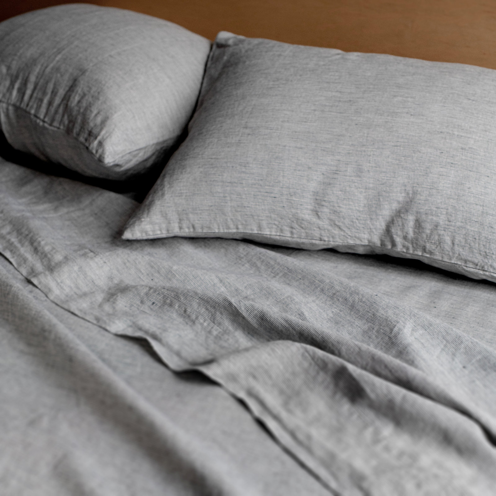 French Linen Duvet Cover Set, Queen Duvet Cover + 2 Standard Pillow Shams, Shadow Pinstripe Striped