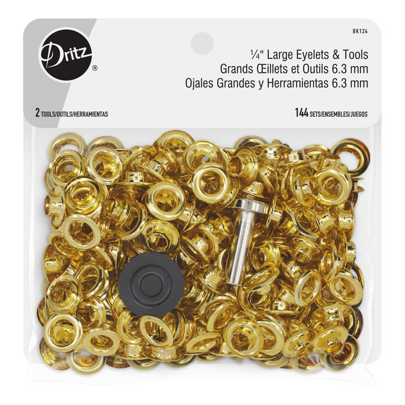 Dritz 1/4 gros œillets et outils, laiton, 144 ensembles
