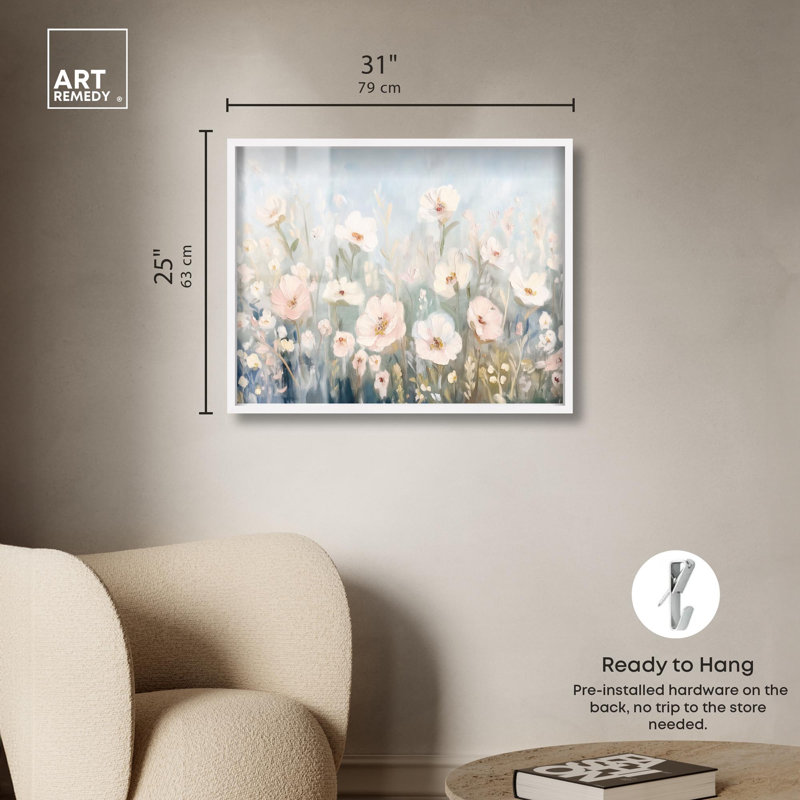 «Illuminated Meadow III Shadowbox», impression de paysage par Art Remedy, H 25 po x l 31 po, Blanc