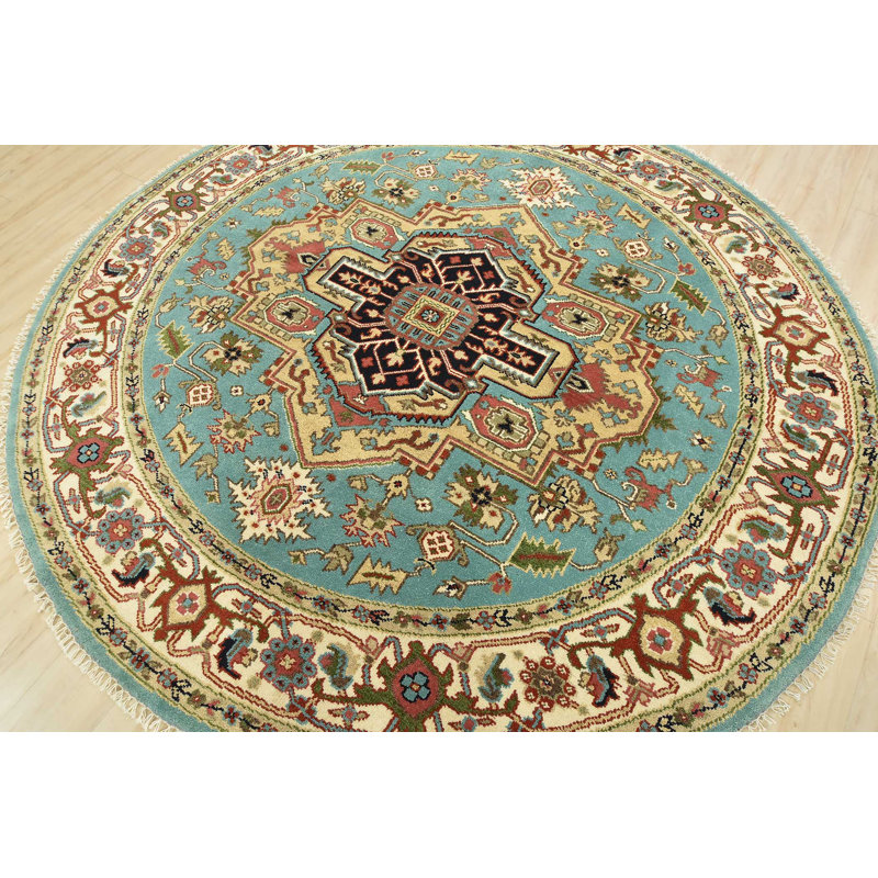 Tapis bleu unique de 8 pi x 8 pi 2 po