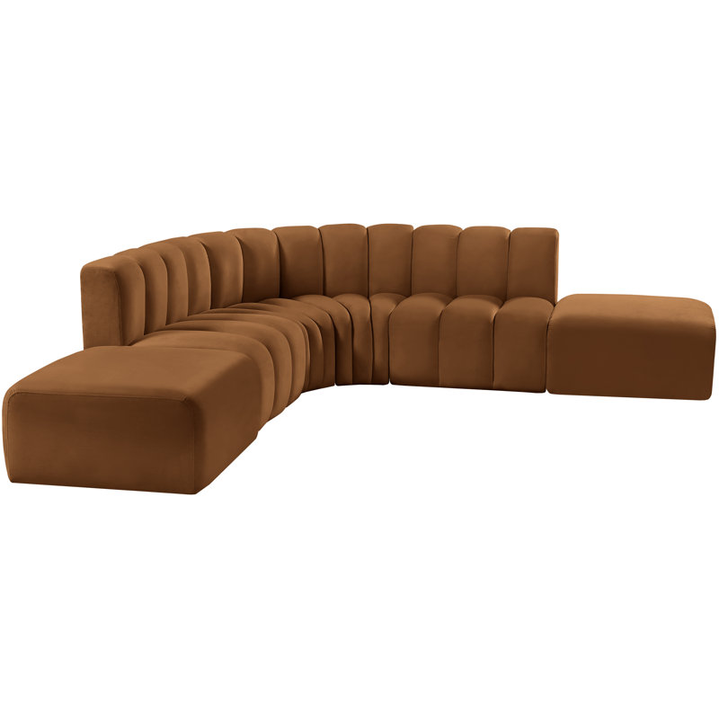 Issic Upholstered Curved Sectional with Ottoman Reversible, Saddle Velvet