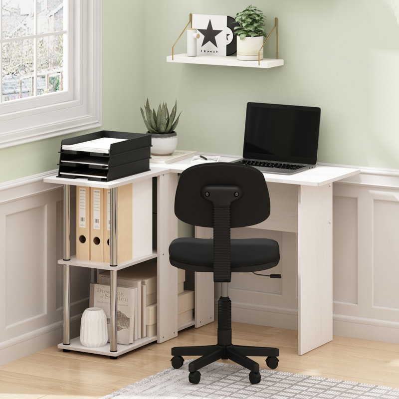 Bureau d'ordinateur en L avec bibliothèque de l 41,14 po, Chêne blanc