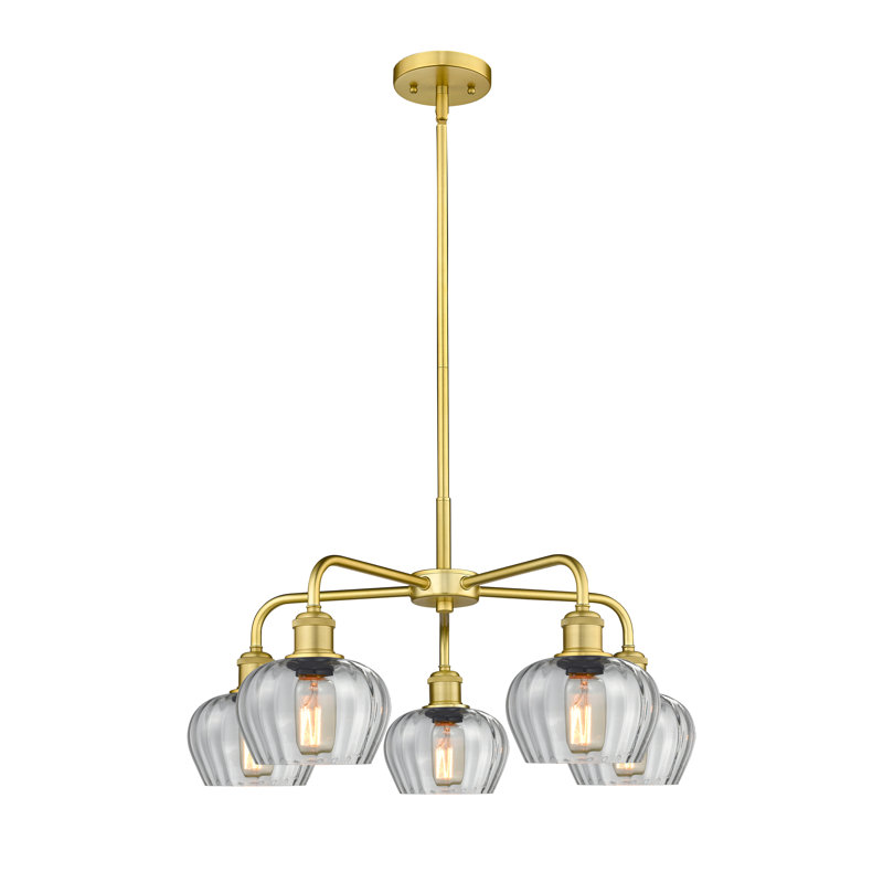 Lustre bol 5 lumières Calnie, Transparent, Or satiné