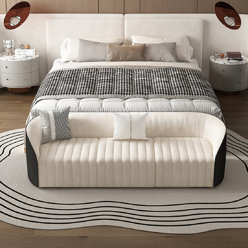 Banc de rangement élégant pour fin de lit, Blanc cassé, Noir