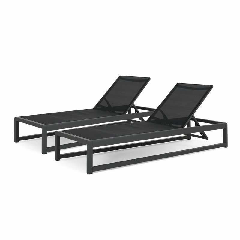 Adjustable Aluminum Frame Chaise Lounge Set With Mesh Seating, Black