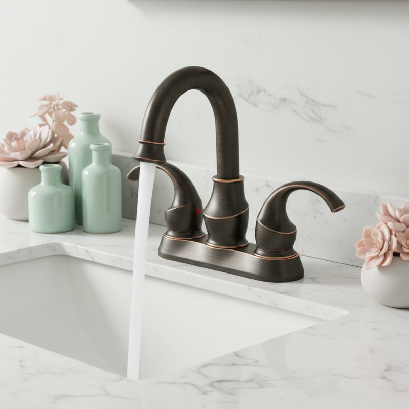 Robinet pour salle de bain à poignée double 4 pouces avec ensemble de bonde, Bronze frotté à l'huile