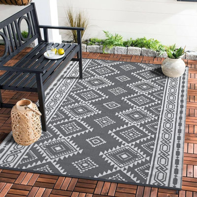 Indoor/Outdoor Reversible Rug, Modern All-Weather Floor Mat for Patio, Deck, Balcony