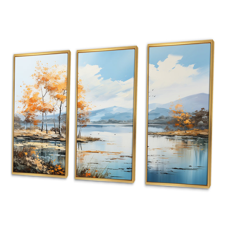 Lacs Serenity Charm liquide Art I - rivière Wall Art ensemble de salon, Cadre flottant doré, H 28 po x l 36 po x P 1 po
