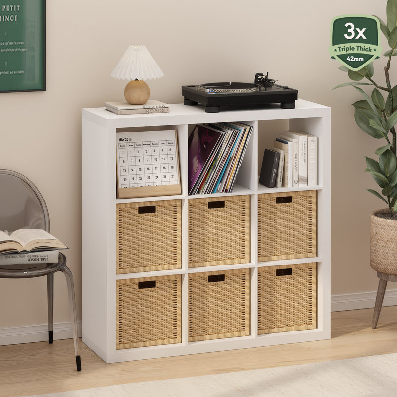 Cubicle Extra Thick Frame Decorative Cube Storage Organizer, (9 Shelves) 43.35"H x 43.78"W x 15.35"D, White