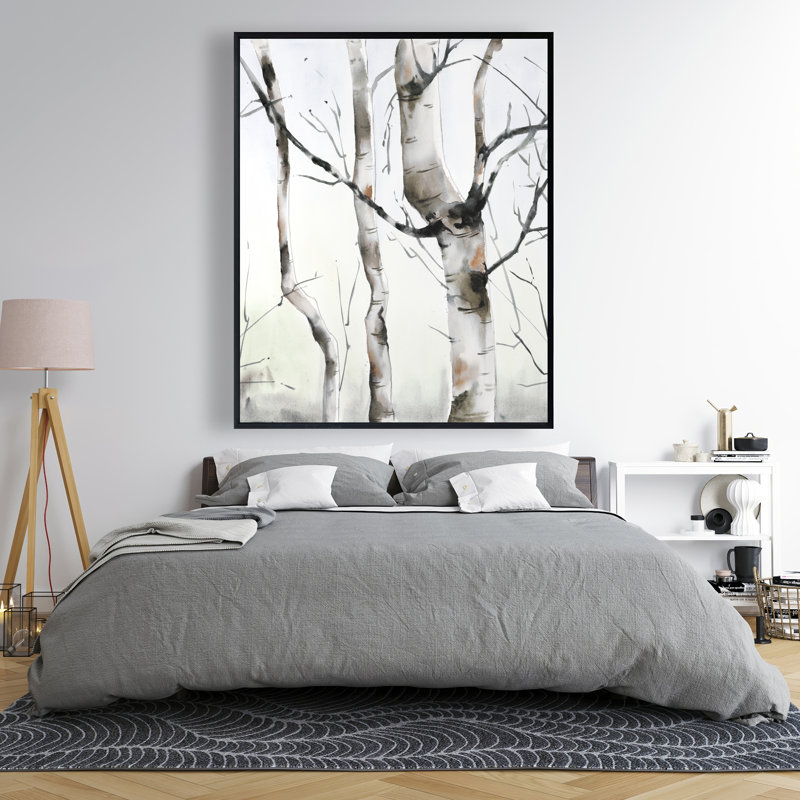 Three Birches Trees - Minimalist Landscapes Framed Canvas Decor