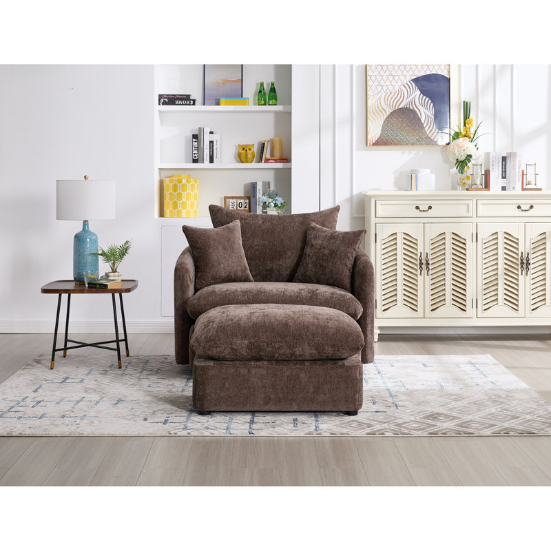 Fauteuil d'appoint pivotant avec repose-pieds, Brown