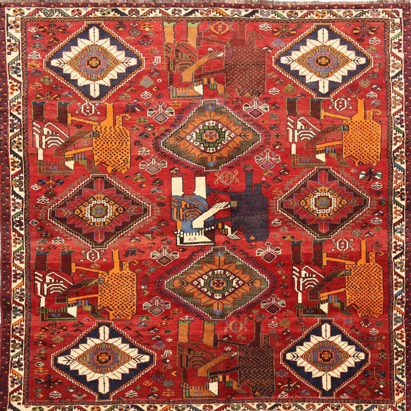 Tapis sud-ouest Mehroon / noir / crème, Carré 6 pi