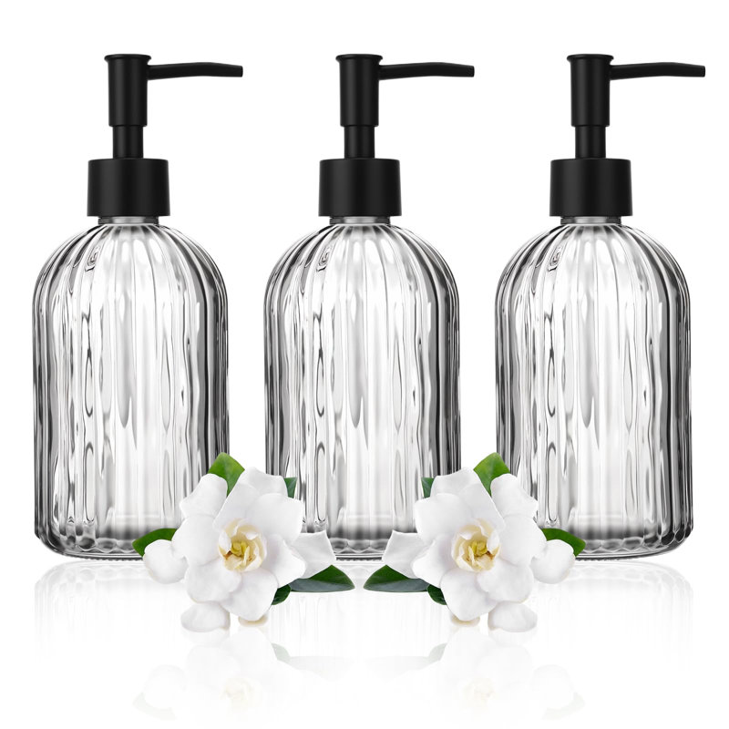 Ensemble de 3 distributeurs de savon en verre avec pompe antirouille, distributeur de savon liquide rechargeable 14 oz pour salle de bain et cuisine (gris)