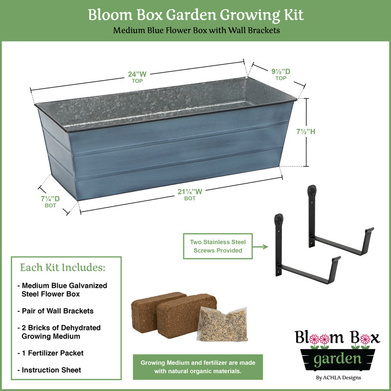 Metal Window Box Planter, Nantucket Blue