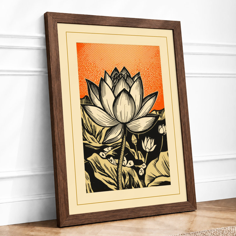Lotus in Bloom Botanical - Framed Print, Walnut, A1 - 84.1 x 59.4 cm