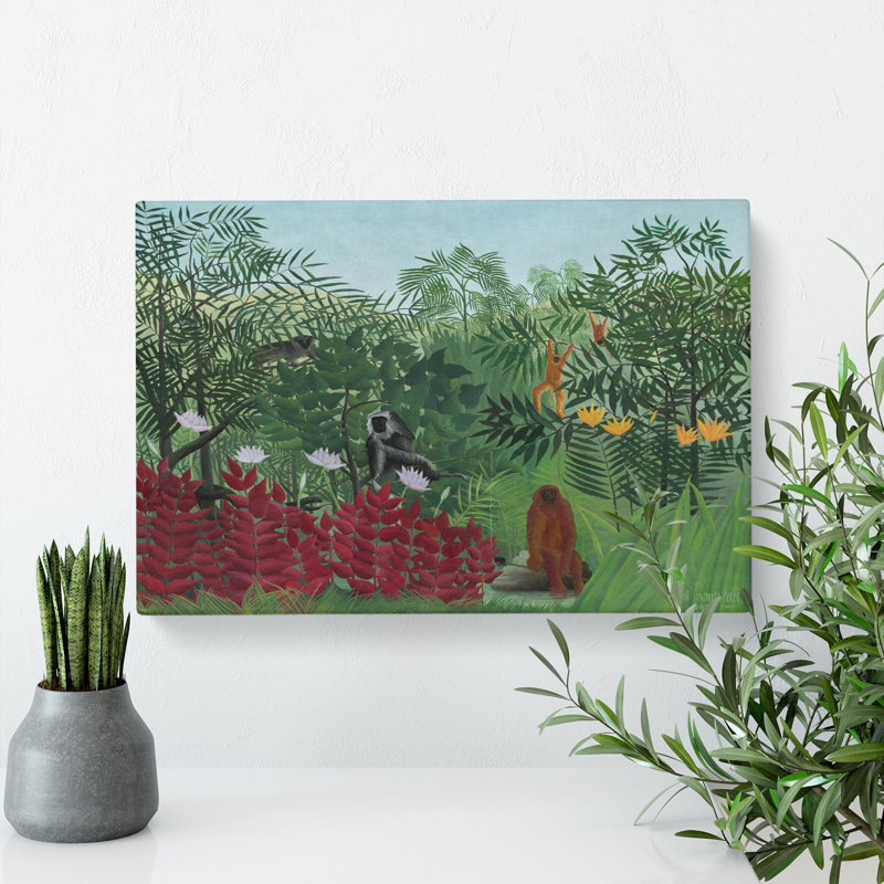 Tropical Forest With Monkeys by Henri Rousseau - Wrapped Canvas Painting, 50cm H x 76cm W x 3cm D